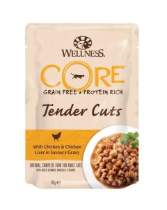 Влажный корм для кошек Tender Cuts курица и печень в соусе 16шт по 85г Wellness core