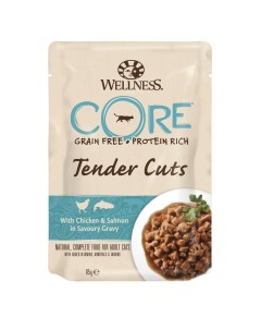 Влажный корм для кошек Tender Cuts курица и лосось в соусе 16шт по 85г Wellness core