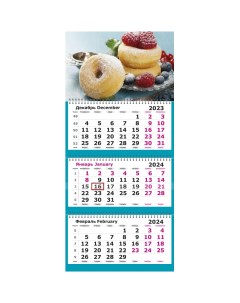 Календарь настенный 3 х блочный 2024 305х697 Пончики 3 спир 80г м2 Attache