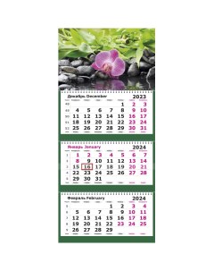 Календарь настенный 3 х блочный 2024 305х697 Орхидея 3 спир 80г м2 Attache