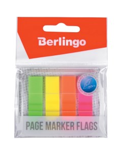 Клейкие закладки пластиковые 4 цвета неон по 20л 45x12мм в диспенсере 24 уп Berlingo
