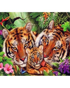 Алмазная мозаика картина стразами Семья тигров 30х40 см Nobrand