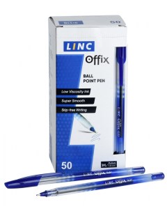 Ручка шариковая OFFIX синий 1 мм прозр кругл корп 50 шт Linc