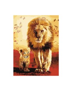 Алмазная мозаика картина стразами Лев и львёнок 30х40 см Nobrand