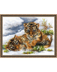Набор для вышивания арт 1564 Тигрята в снегу 40х30 см Риолис