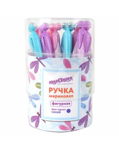 Ручка фигурная шариковая Стрекоза корпус ассорти синяя 12 шт Юнландия