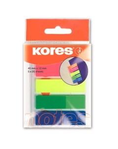 Клейкие закладки пластиковые 5 цветов по 25л 12x45мм 24 уп Kores