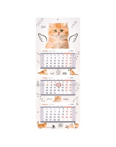 Календарь квартальный Люкс прямой Милый кот с бегунком 2024г Officespace