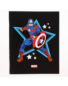 Тетрадь 48 листов в клетку картонная обложка Капитан Америка Мстители Marvel