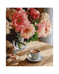 Картина по номерам Пионы с кофе Роспись по холсту 40х50 см BFB1456 с 8 лет Supertoys