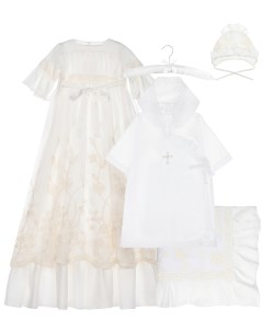 Комплект платье пеленка и чепчик молочный детский Wings atelier