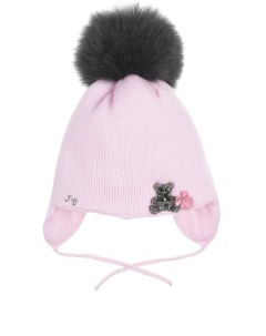 Розовая шапка с декором мишка детская Joli bebe