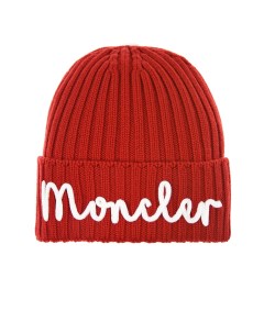 Красная шерстяная шапка с лого детская Moncler