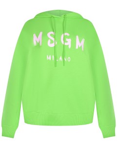Зеленая толстовка худи с белым лого Msgm