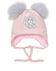 Светло розовая шапка с принтом зайчик детское Chobi