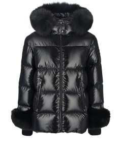 Черная глянцевая куртка с меховой отделкой детская Moncler