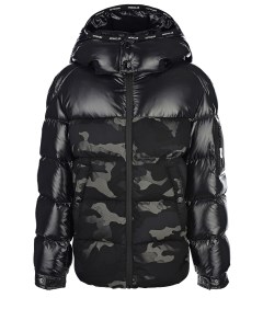 Черная куртка с камуфляжными вставками детская Moncler