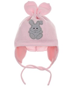 Розовая шапка с аппликацией зайчик детская Catya