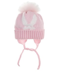 Розовая шапка с декором зайчик детская Catya