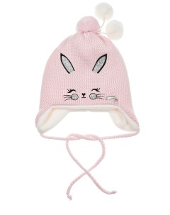 Розовая шапка из шерсти с принтом заяц детская Il trenino