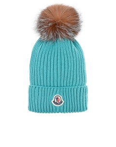 Шапка мятного цвета с меховым помпоном детская Moncler