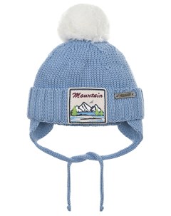Голубая шапка с помпоном и нашивкой горы детская Il trenino