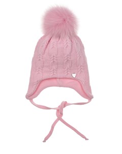 Розовая шапка из шерсти и кашемира с меховым помпоном детская Il trenino