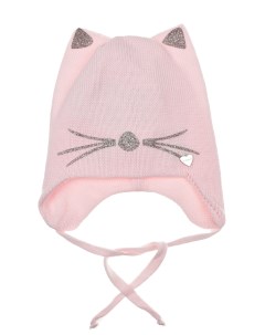Розовая шапка с декором котенок детская Il trenino