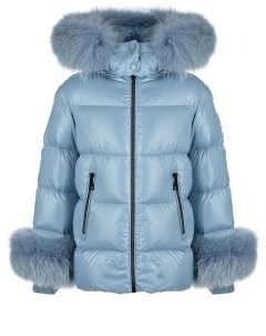 Голубая глянцевая куртка с меховой отделкой детская Moncler