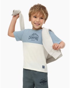 Синяя футболка колор блок с принтом для мальчика Gloria jeans