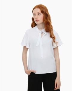 Белая блузка с бантом и рукавами крылышками для девочки Gloria jeans