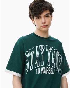 Тёмно зелёная футболка с принтом для мальчика Gloria jeans