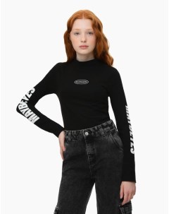 Чёрный лонгслив Fitted с надписями для девочки Gloria jeans