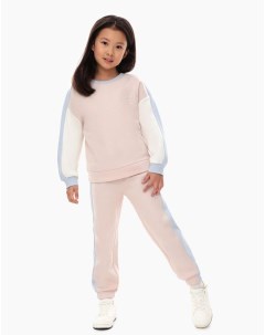 Светло розовые брюки Jogger колор блок с вышивкой для девочки Gloria jeans