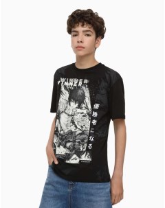Чёрная футболка с аниме принтом для мальчика Gloria jeans