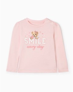 Светло розовый лонгслив с принтом Smile Everyday для девочки Gloria jeans