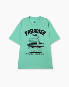 Зелёная свободная футболка с принтом Paradise club Gloria jeans