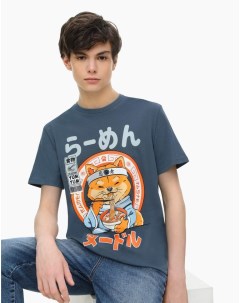 Синяя футболка с японским принтом для мальчика Gloria jeans