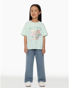 Мятная футболка superoversize с принтом для девочки Gloria jeans