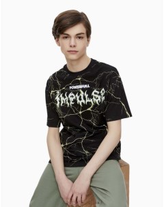 Чёрная футболка oversize с принтом Impulse для мальчика Gloria jeans
