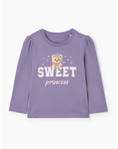 Фиолетовый лонгслив с принтом Sweet Princess для девочки Gloria jeans