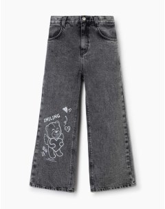 Серые джинсы Long leg с мишками для девочки Gloria jeans