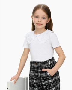 Белая блузка с коротким рукавом и воротником для девочки Gloria jeans
