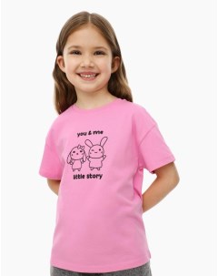 Розовая футболка oversize с принтом для девочки Gloria jeans