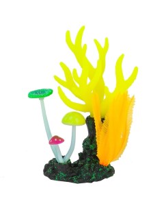 Флуоресцентная аквариумная декорация морские кораллы желтые 14х6 5х21 см Gloxy
