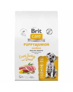 Сare Dog Puppy Junior M Healthy Growth сухой корм для щенков средних пород с индейкой и уткой 12 кг Brit*
