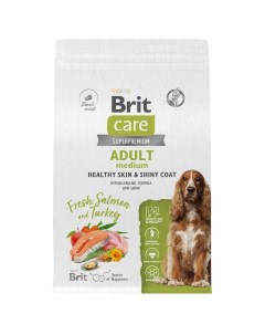 Сare Dog Adult M Healthy Skin Shiny Coat сухой корм для собак средних пород с лососем и индейкой 3 к Brit*