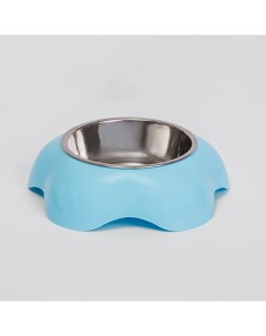 Миска металлическая с подставкой для кошек и собак 170 мл голубая Petmax