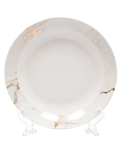Тарелка суповая керамика 20 см круглая Белый мрамор Daniks