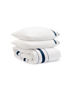 Комплект постельного белья из сатина белого цвета с темно синим кантом Essential Белый 200 Tkano